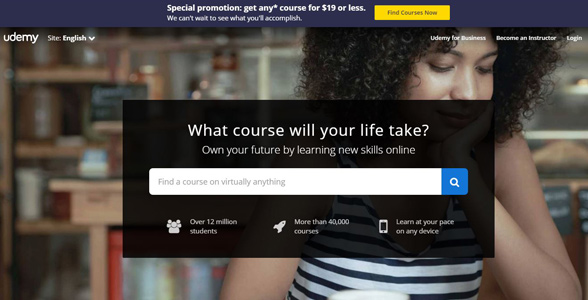 Screenshot of Udemy's homepage