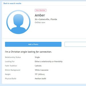 Screenshot of a Christian Connection profile