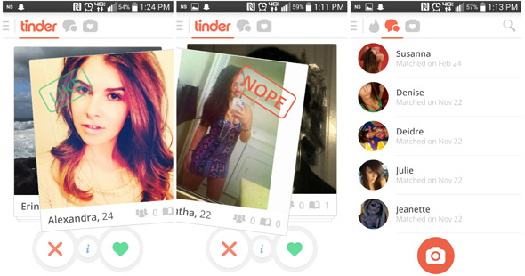 Screenshot of Tinder's swiping process