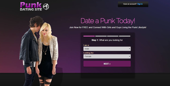 Screenshot of the PunkDatingSite.com homepage