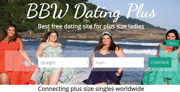 Screenshot of the BBW Dating Plus homepage