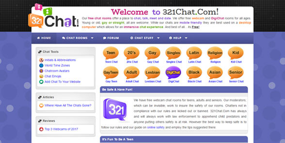 Screenshot of the 321Chat homepage